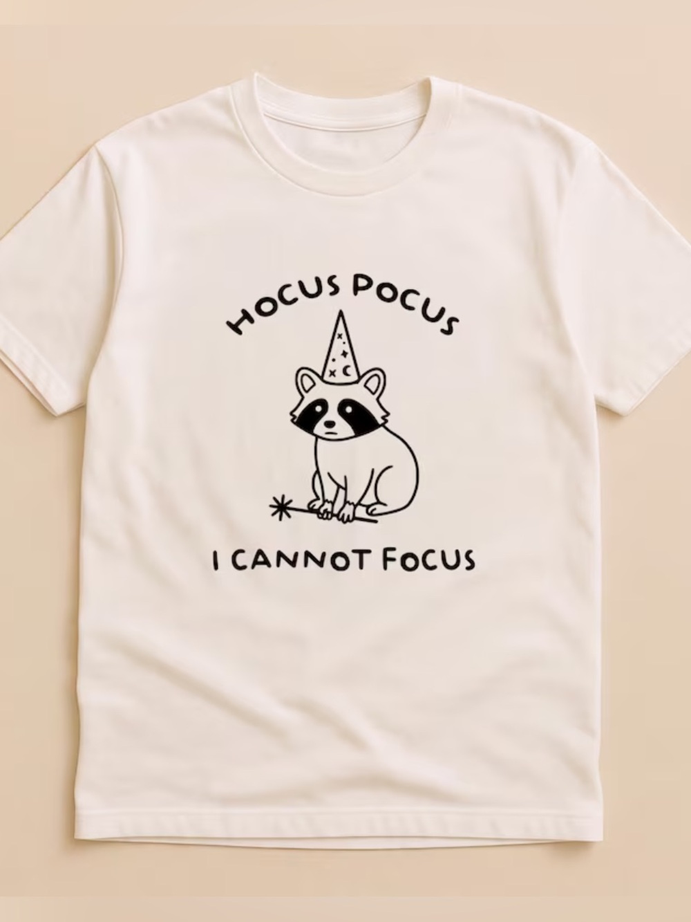 Cream Funny Raccoon Graphic T-Shirt, Vintage Hocus Pocus Tee